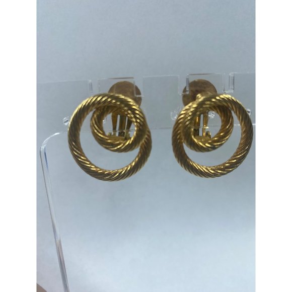 Gold Tone Metal Twisted Rope Swirl Cable Clip-on Earrings Vintage Womens - Picture 6 of 16